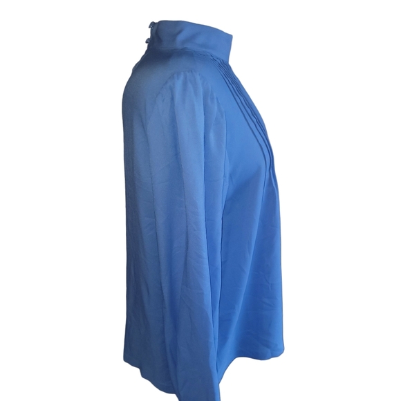 Ann Taylor Light Blue Pleat Detailed High Neck Blouse L - Picture 4 of 7